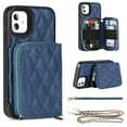 thumbnail image 7 of Allytech Crossbody Wallet Case for iPhone 12/12 Pro, Quilted PU Leather Zipper Handbag Purse Flip Kickstand Folio Card Slots Holder Wrist Strap Lanyard Cover for iPhone 12/12 Pro 6.1", Blue, 7 of 7