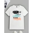 thumbnail image 4 of Manfinity RSRT Fashionable Casual Young Vacation Style Minimalist Letter & Palm Tree Silhouette Printed White Fitted Short Sleeve T-Shirt For Men, Suitable For Outdoor, Vacation, Dates, Parties, Coup, 4 of 7