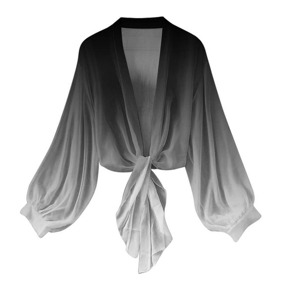 snilers Shrugs for Women Fashion Gradient Lightweight Cardigans Holiday Sheer Shawl Tops Long Sleeve Tie Front Casual Outerwear