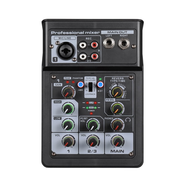 Console 3 Channel Sound Mixer BT Digital Stereo Sound Board Console System DSP Scene Effect with Track Record Soundcard OTG Function for DJ Studio Live Streaming