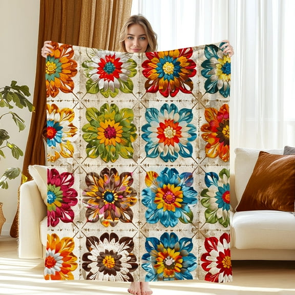 Cozy 30"x40" Throw Blanket - Ultra-Soft & Lightweight Throw for Sofa, Bed or Travel, Perfect for Chilly Nights, Movie Time & Relaxation, Wrinkle-Resistant, Patchwork of Colorful Floral