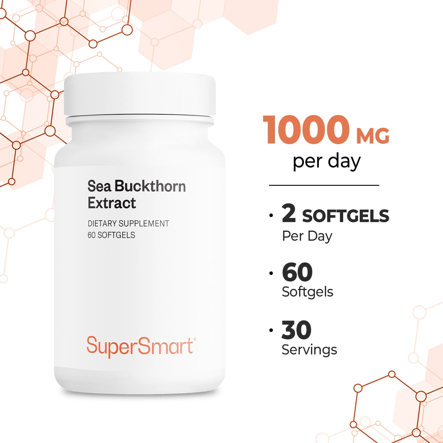 SuperSmart - Sea Buckthorn Extract 1000 mg per Day - Omega 7 Oil Supplement | Non-GMO & Gluten Free - 60 Softgels