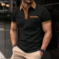 thumbnail image 2 of Playeras Negras Para Hombre Algodon Camiseta De Manga Corta Con Botones Y Bolsillo En El Pecho Con Bloques De Color Para Hombre, 2 of 5