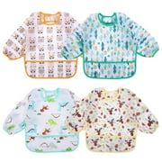 4 Pack Long Sleeve Baby Bibs Waterproof Sleeved Bib Toddler Soft Bib for 6-24 Months