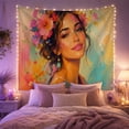 thumbnail image 2 of Floral Garden Portrait with Figure Shoulders Painterly Long, Mystical Fantasy for Space Lovers, Galaxy Room Decor, Valentine'S Day Gift, Tapestry Wall Hanging for Bedroom and Dorm, 2 of 7