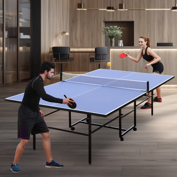 2. Portable Foldable 9 Foot Table Tennis Table Set Indoor Game Table With Net Paddles Balls Single Box Package