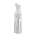 thumbnail image 5 of Wsysadlol Wedding Guest Dress Women Solid Satin Bodycon Midi Dress Asymmetric One Shoulder Ruched Slim Fit Dress Elegant Evening Party Gown Formal Dress, 5 of 7
