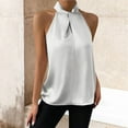 thumbnail image 2 of Breezora Womens Satin Keyhole Back Tank Top Elegant Sleeveless Blouse Front Closure Strap Vest L Size White, 2 of 6
