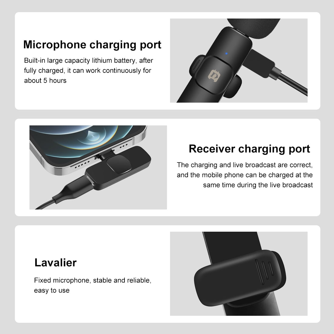 PULUZ Wireless Lavalier Noise Reduction Reverb Microphone for 8-Pin Device, Support Phone