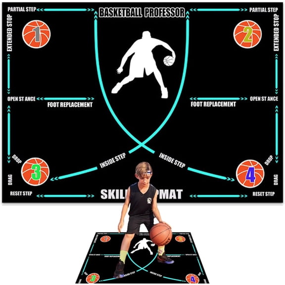Basketball Training Mats, Anti-Skid Basketball Door Mat Rubber, Silent Shock Absorbing Basketballs Footworks Mats, Training Mat Carpet Trainer for Kids Home Basketballs Trainings(DSF)