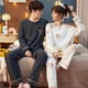 thumbnail image 5 of Pijama de pareja a rayas, pantalones de manga larga, poliéster, algodón, para hombre, primavera y otoño, traje de algodón con dibujos animados para mujer, 5 of 6