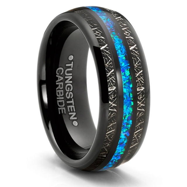 Bague de Mariage pour Homme en Carbure de Tungstène, Incrustation de Rasage en Titane Bleu, Bague de Fiançailles Noire