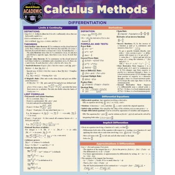 Pre-Owned Calculus Methods : QuickStudy Laminated Reference Guide (Paperback) 9781423236436