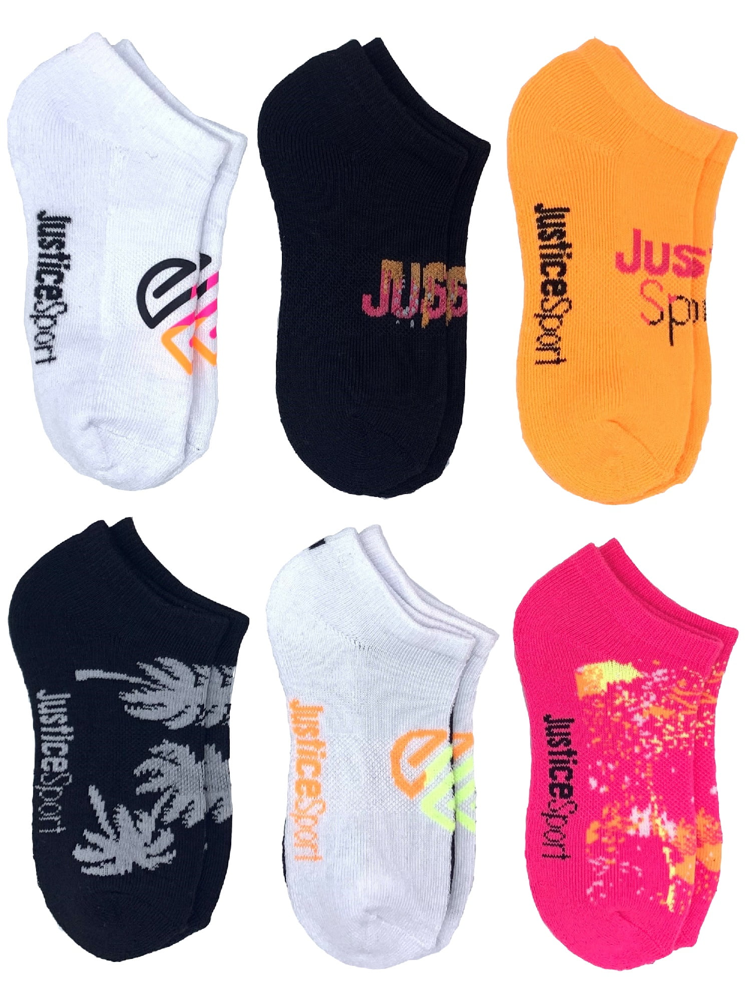 Justice, Girls No-Show Socks, 6-Pack, Sizes M-L