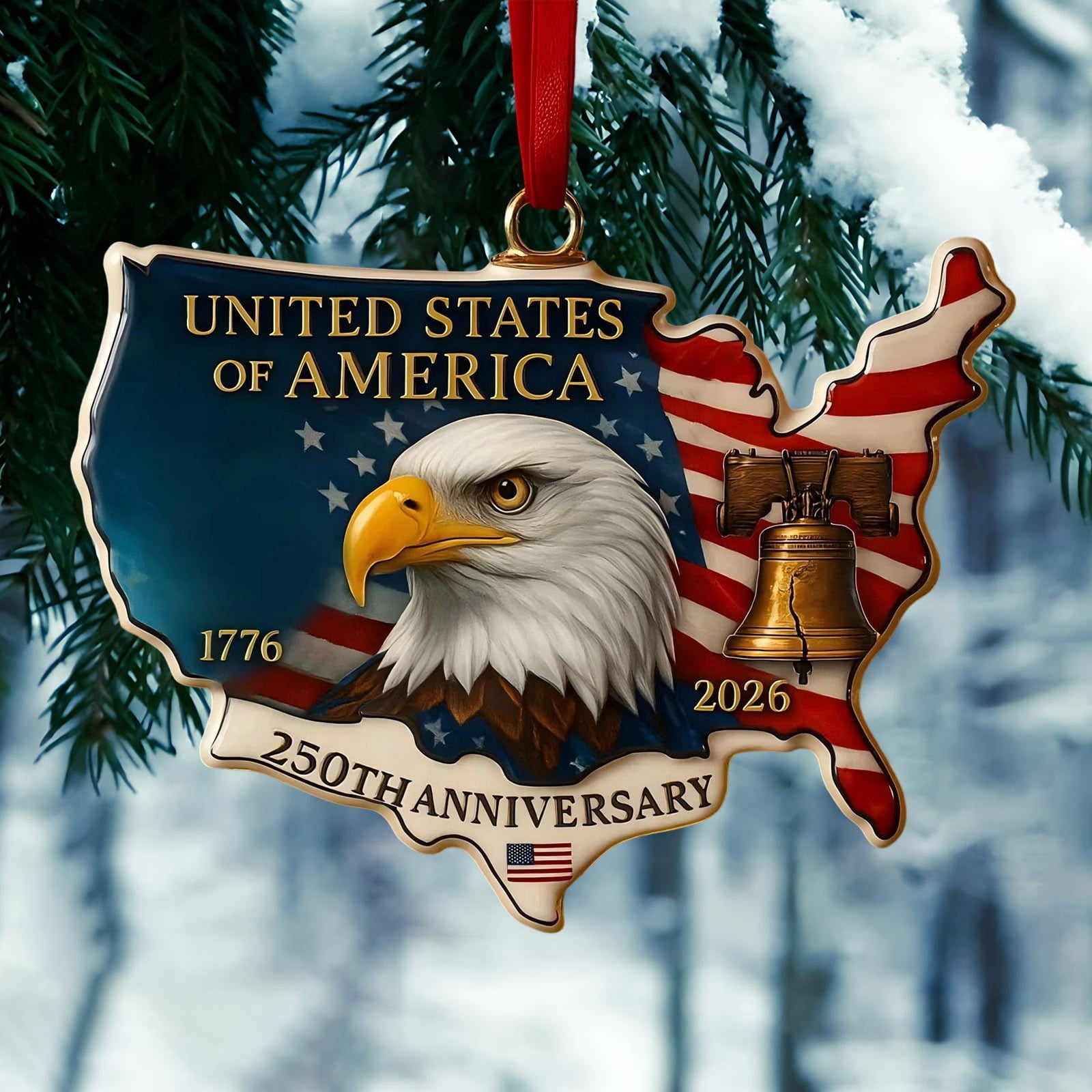 United States 250th Anniversary Ornament, 250 Years of The United States Commemorative Bald Eagle Hanging Decor, Christmas Tree Ornaments for USA Map (2PCS)