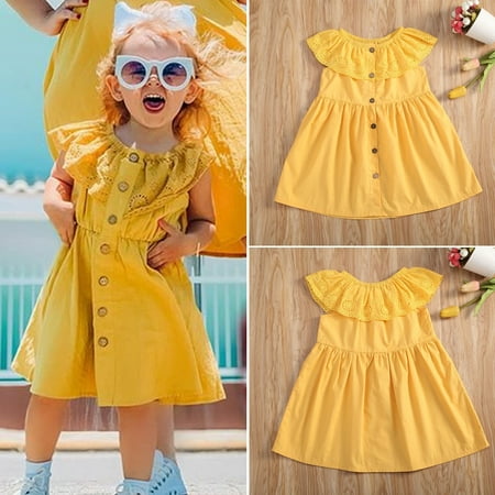 

Toddler Kid Baby Girl Clothes Ruffle Dress Princess Tutu Dresses Solid Sunsuits Holidy