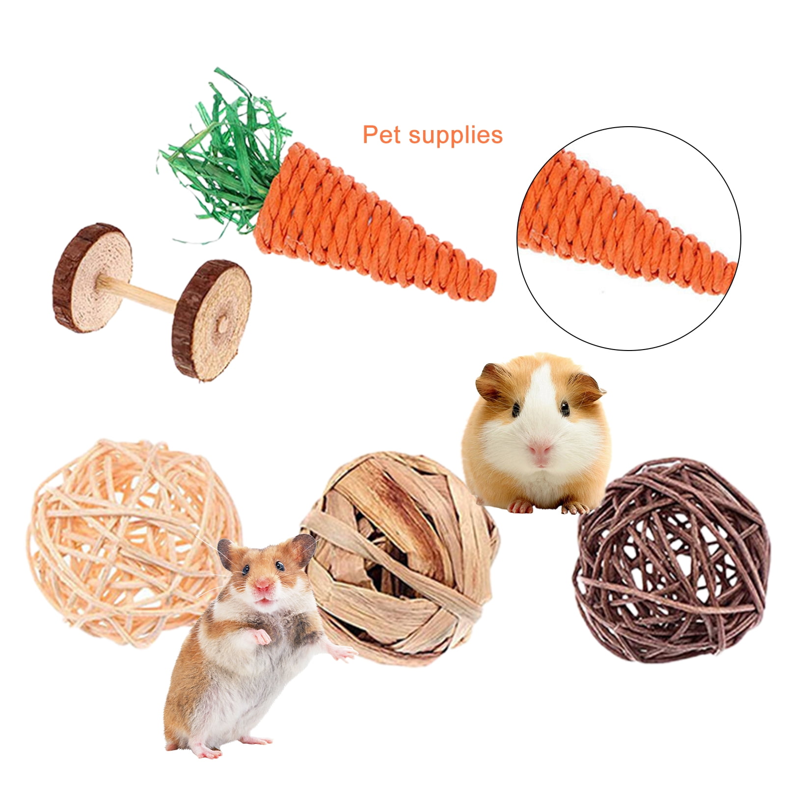 DOPI 8Pcs/Set Hamster Toys Timothy Hay Balls Natural Wood Molar Toys Small Animal Play Chew Toys for Chinchilla