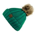 thumbnail image 3 of C.C Thick Cable Knit Faux Fuzzy Fur Pom Fleece Lined Skull Cap Cuff Beanie, Sea Green, 3 of 3