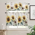 thumbnail image 2 of Vintage Yellow Sunflowers Kitchen Curtains and Valances Set, American Pastoral Style Rod Pocket Window Valance 18 Inch Window Curtain Panels for Living Room Bedroom Laundry, 27.5x36in, 3 Pieces, 2 of 7