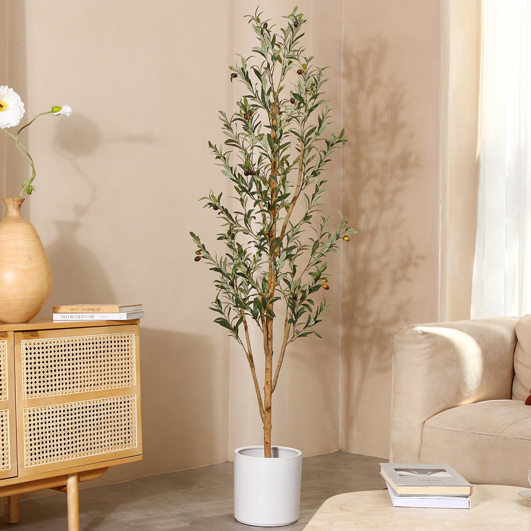 2 Pack 6 ft Artificial Olive Plants with Realistic Leaves and Natural