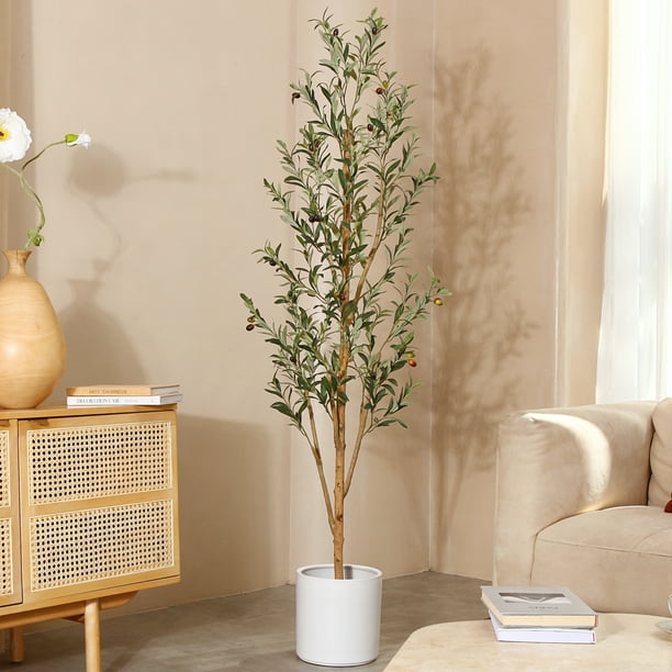 2 Pack 6 ft Artificial Olive Plants with Realistic Leaves and Natural