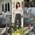 thumbnail image 7 of Eytino Women's Wide Leg Pants Elastic High Waisted Waffle Knit Casual Palazzo Pants Trousers with Pockets Dark Grey 2XL, 7 of 7