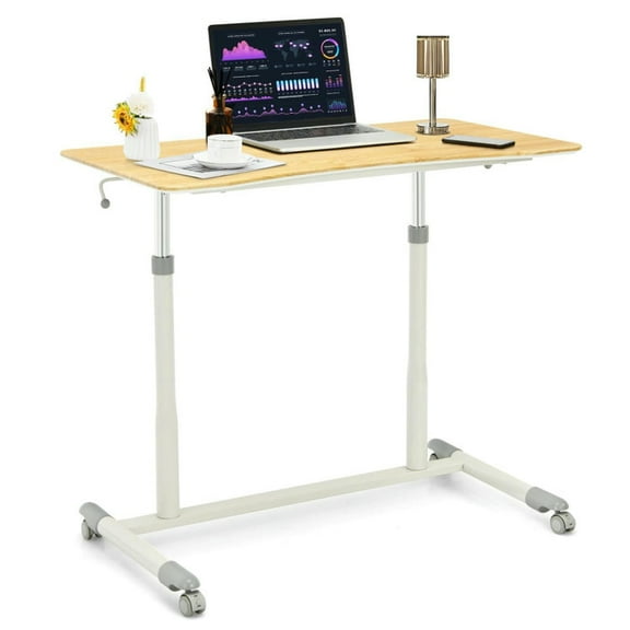 YYAo Computer Desk,Work Station Desk, Computer Desk,Height Adjustable Computer Desk Sit to Stand Rolling Notebook Table -Natural