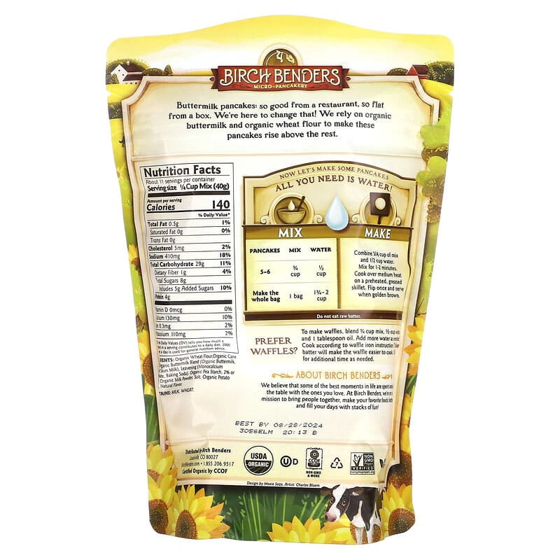 Birch Benders, Pancake & Waffle Mix, Organic Buttermilk, 1 lb (454 g) Pack of 3