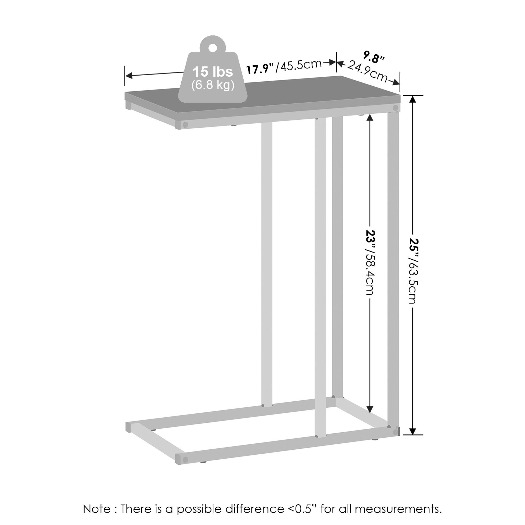 Furinno C-Shaped Side Table, End Table for Couch, Sofa & Bed with Metal Frame, French Oak Grey