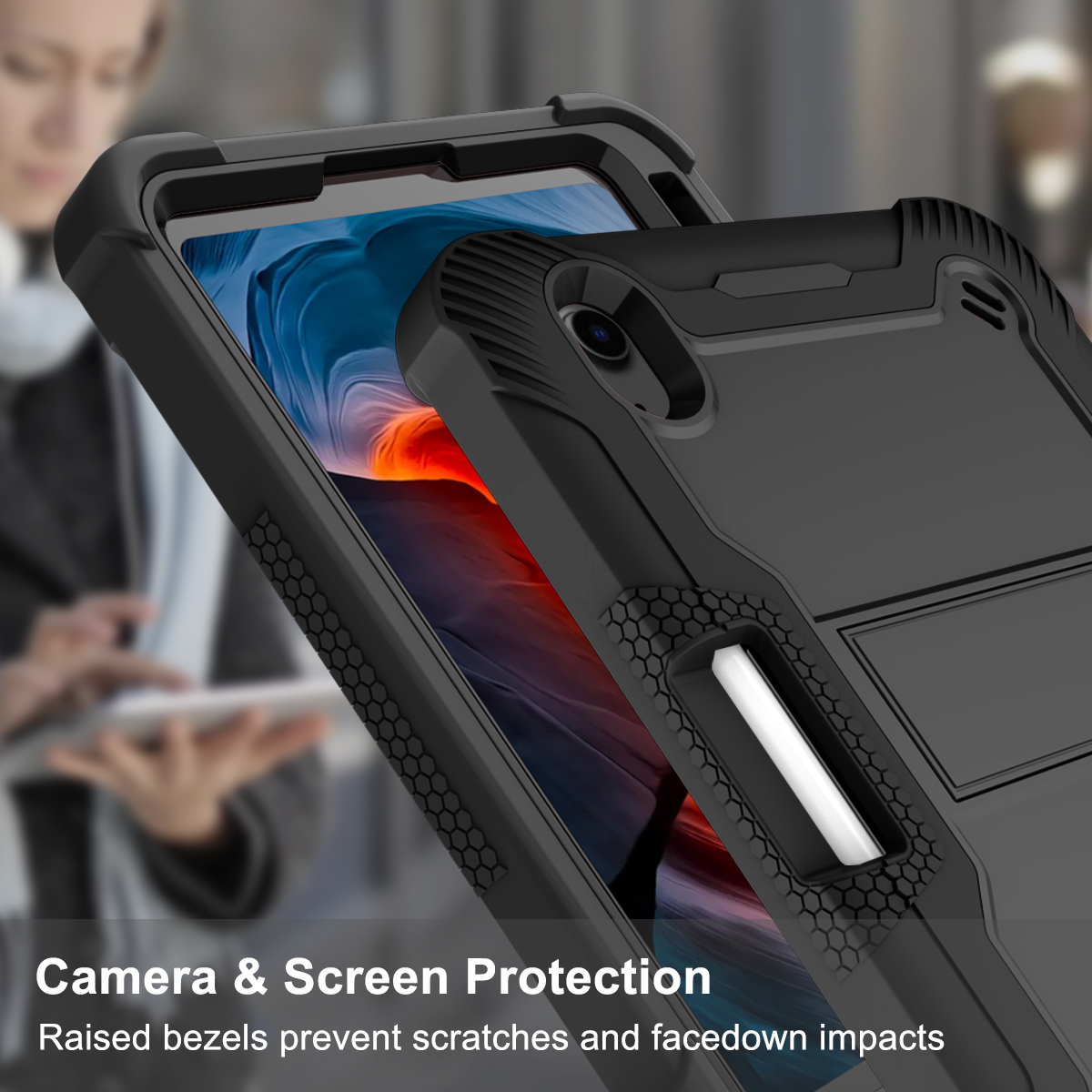Allytech iPad mini 6 Case, iPad mini 6 Cover with Pencil Holder, Build-in Kickstand Heavy Duty Protection Shock-absorbing Anti-scratch Case Cover for Apple iPad mini 6th Gen 8.3-inch, Black