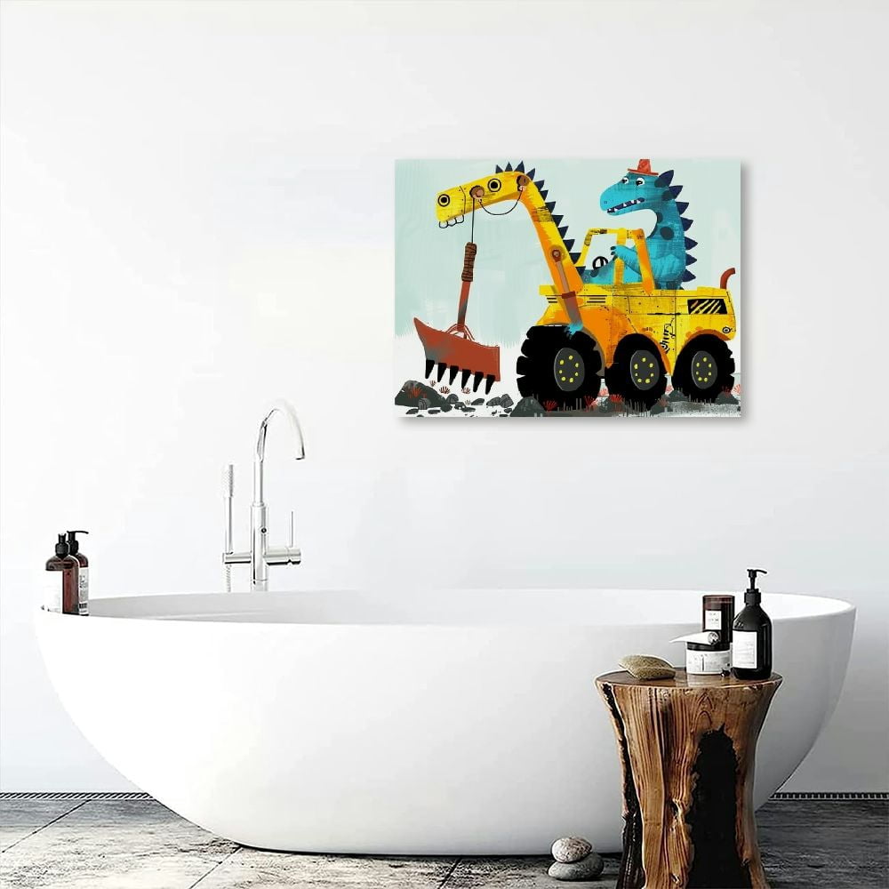 Nawypu Funny Colorful Cute Dinosaur Truck Inspirational Quotes Art Print Humorous Quotes Painting, Dinosaur Wall Art Canvas Poster for Boy Room Nursery Classroom Playroom Decor, No