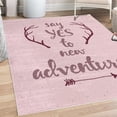 thumbnail image 1 of Adventure Decorative Rug, Calligraphic Words Antlers and Arrow on Grunge Dotted Backdrop, Quality Carpet for Bedroom Dorm and Living Room, 6 Sizes, Dark Fuchsia, by Ambesonne, 1 of 4