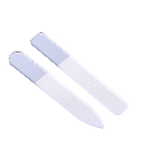 Shisuyan 2pcs Professional Crystal Nail File Glass Double Sided Emery Board Nail Polish Tool (Short Pointed End with Mirror + Short Flat Head with Mirror)