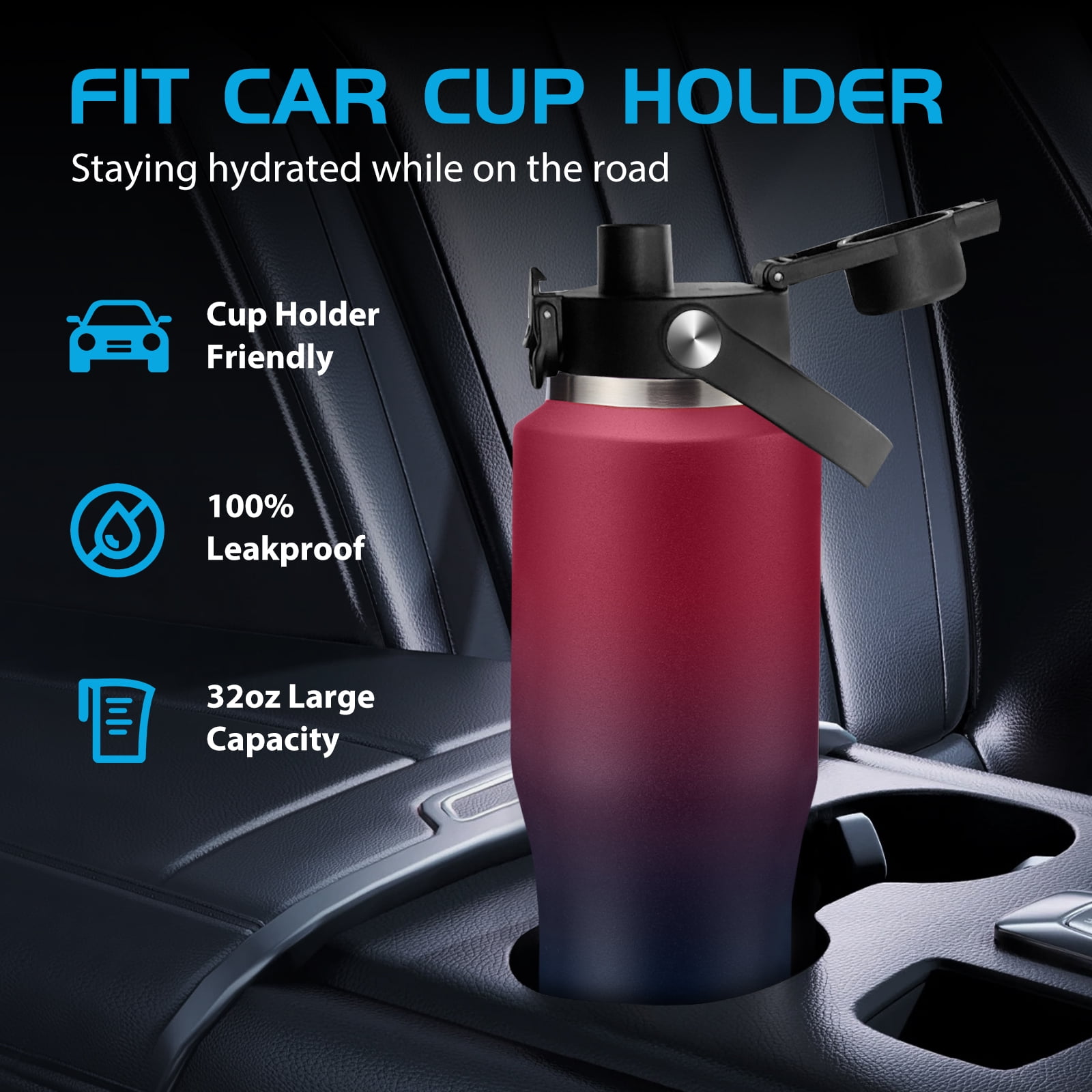 32oz Tumblers Insulated Water-Bottle with Straw - Cold 48H Hot 24H, Leakproof Stainless Steel Tumbler Flask Metal Mug Jug Fits in Car Cup Holder