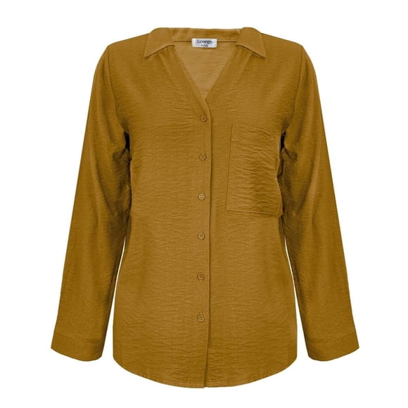 Blusa George para Mujer Camisera Manga Larga, Bolsa en Pecho Amarillo Talla M