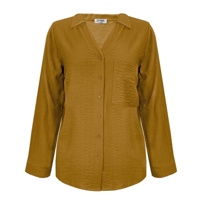 Blusa George para Mujer Camisera Manga Larga, Bolsa en Pecho Amarillo Talla M