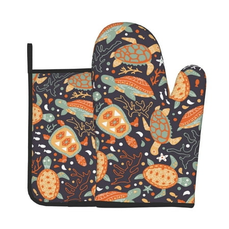 

Gaeub Turtles and Sea Plants Print Oven Mitts and Pot Holders Sets of 2 Heat Resistant Pad Cooking Gloves for Baking BBQ Home Decor