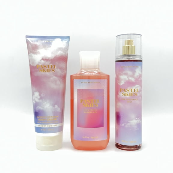 Bath & Body Works Pastel Skies 8oz Body Cream, 10oz Shower Gel & 8oz Fine Mist 3-Piece Bundle