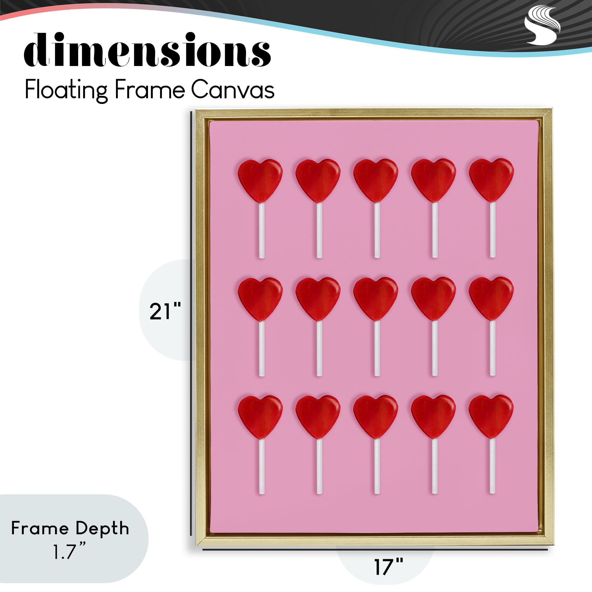 Stupell Industries Heart Lollipops Collection Gold Framed Floater Canvas Wall Art, design by LISH Creative