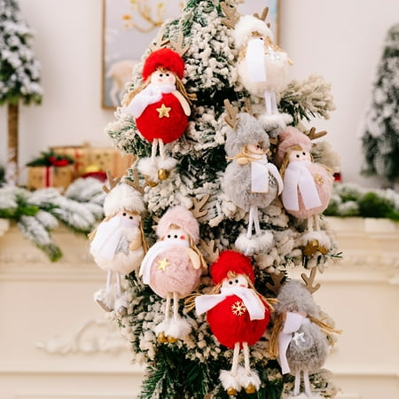 

D-GROEE Angel Hanging Doll 4Pcs Christmas Tree Hanging Pendant Elk Angel Doll Pendant Door Wall Decoration House Ornaments for Holiday Party Garden
