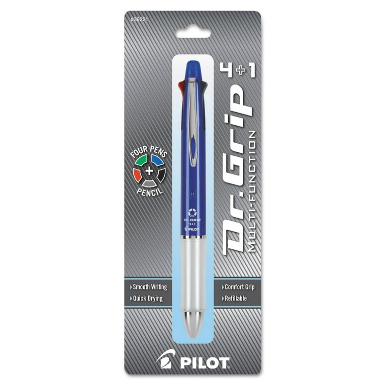 Dr. Grip 4 + 1 Multi-Color Ballpoint Pen/Pencil, Retractable, 0.7 mm Pen/0.5mm Pencil, Black/Blue/Green/Red Ink, Black Barrel