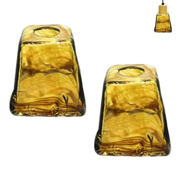 FSLiving 4.1" Amber Glass Square Bell Lamp Shade Replacement, Brown Delicate Texture Glass Cover, Decorative for DIY Pendant Light Table Lamp Swag Ceiling Lamp Torchiere Wall Sconce 2-Packs