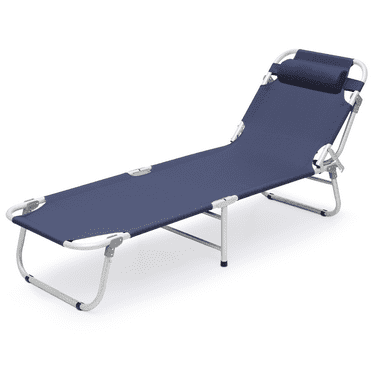 Bezt Folding Camping Cot w/4 Positions Adjustable,Portable Sleeping Bed w/Pillow,Navy Blue