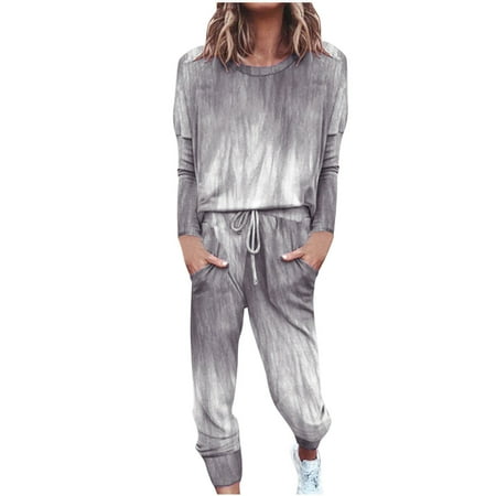 

Pajamas Set for Women’s Fashion Tie-Dye Two Piece Long Sleeve Sweatshirt Long Pants Sleepwear Sport Casual Outfit