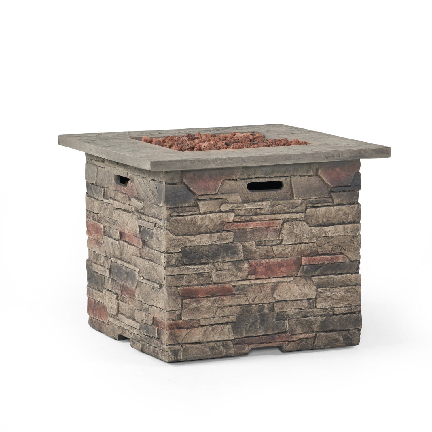 Lisonu 32" Stone Square MGO Propane Fire Pit Table, 40,000 BTU Outdoor Gas Firepit with Grey Top & Tank Storage, Lightweight Concrete, No Assembly, for Patio & Backyard Gatherings