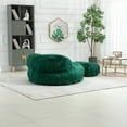 thumbnail image 4 of 2-piece Plush Bean Bag Chair with Footstool, Lazy Sofa Couch with High Back and Metal Base, Comfy Round Lounger for Adults and Kids, Indoor & Outdoor, Emerald, 4 of 8