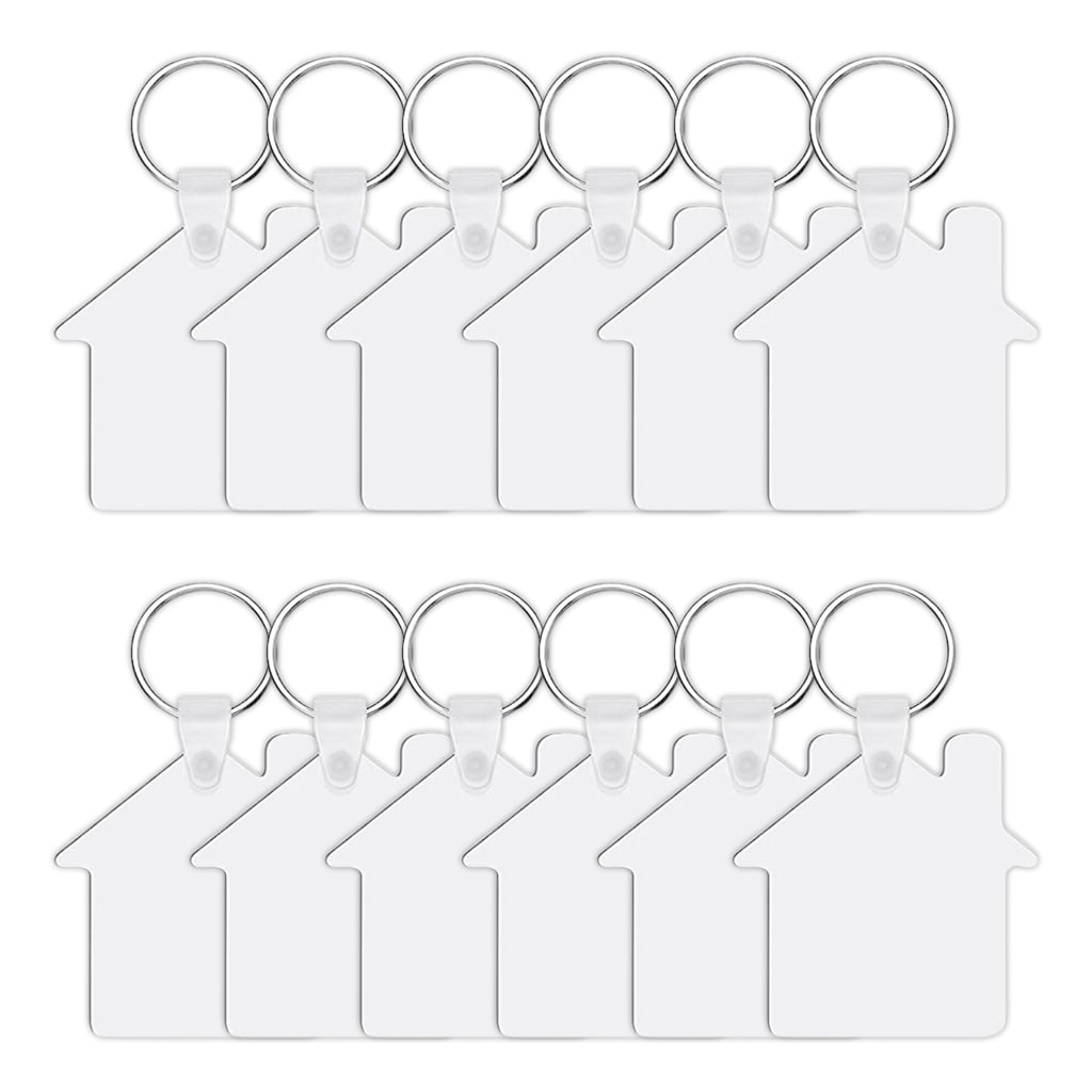 Heroneo 12 Pcs/Set Sublimation Blank Keychains Heat Transfer Key Chain Double-Side Printed MDF Keyrings Key Tags with Split Rings for DIY Gifts