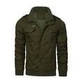 thumbnail image 3 of Hood Crew Men's Casual Jackets Windbreaker Outwear Cargo Bomber Jackets Full Zipper Mid Length Fall Spring Coats Darkgreen S, 3 of 6