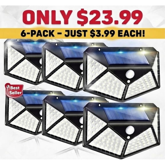 Solar Motion Sensor Lights Outdoor 6 Pack 100 LED Wall Mount