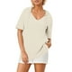 thumbnail image 1 of Sudadera con capucha de manga corta de punto liso para mujer: cuello en V, diseño con cordón y tejido transpirable para el verano, 1 of 6